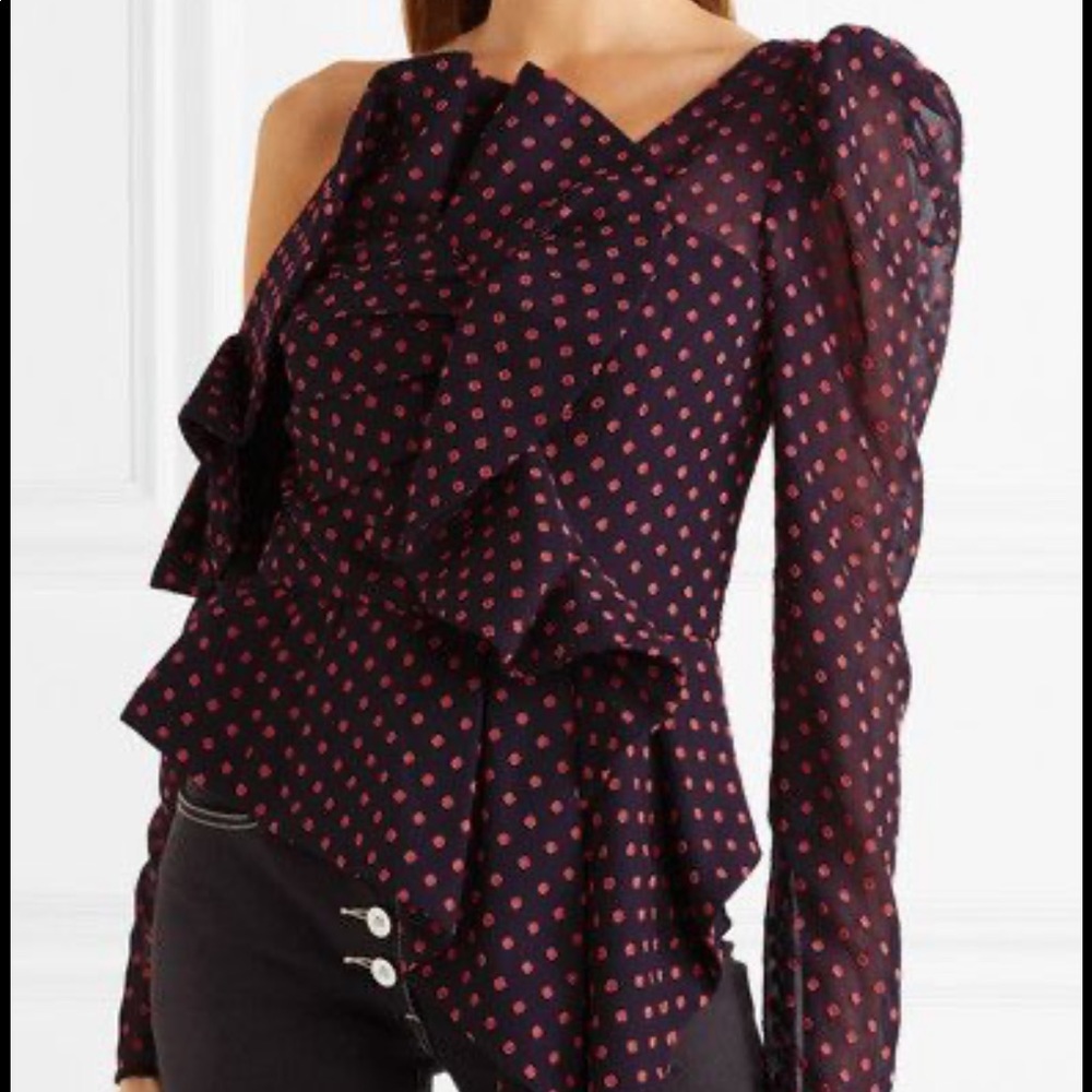 Self-Portrait Navy and Red Polka Dot Blouse